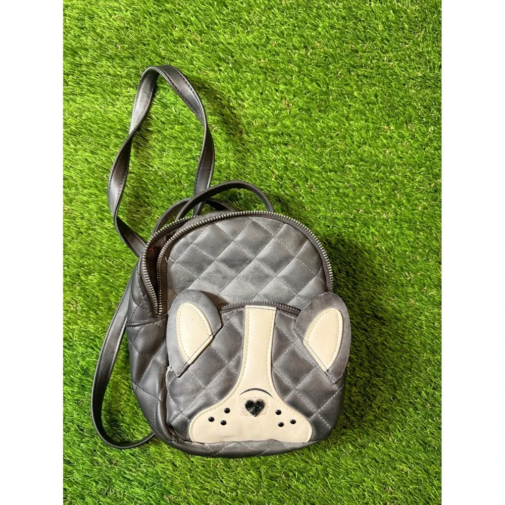Betsey Johnson Quilted French‎ Bulldog Mini Backpack Black Faux Leather